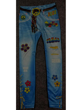 Forum Novelties Juniors Stretch Youth Medium/Large Blue Leggings Hippie ￼